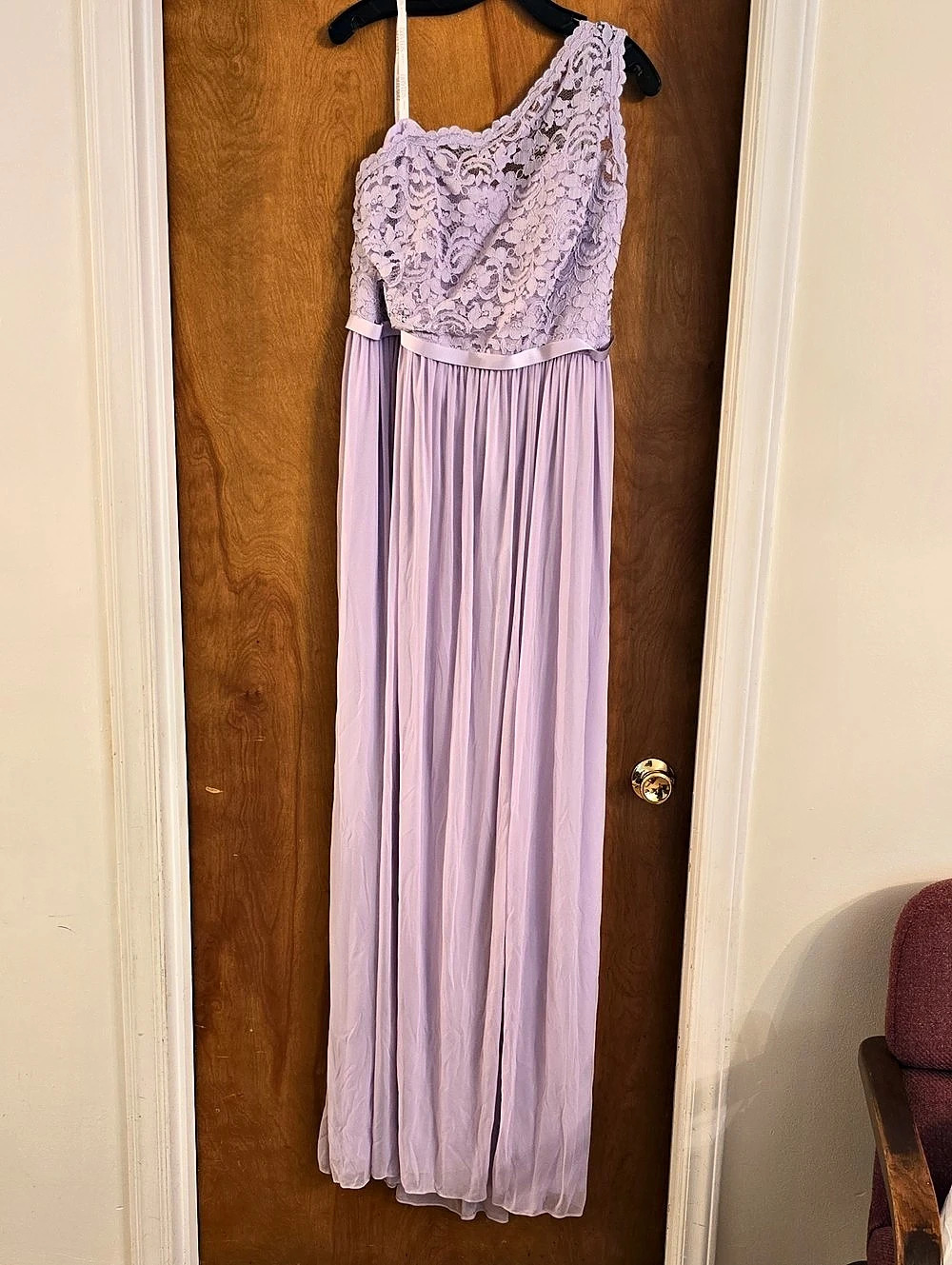 David's Bridal Long One Shoulder Lace Bridesmaid Dress Maxi Dress Purple Size 20